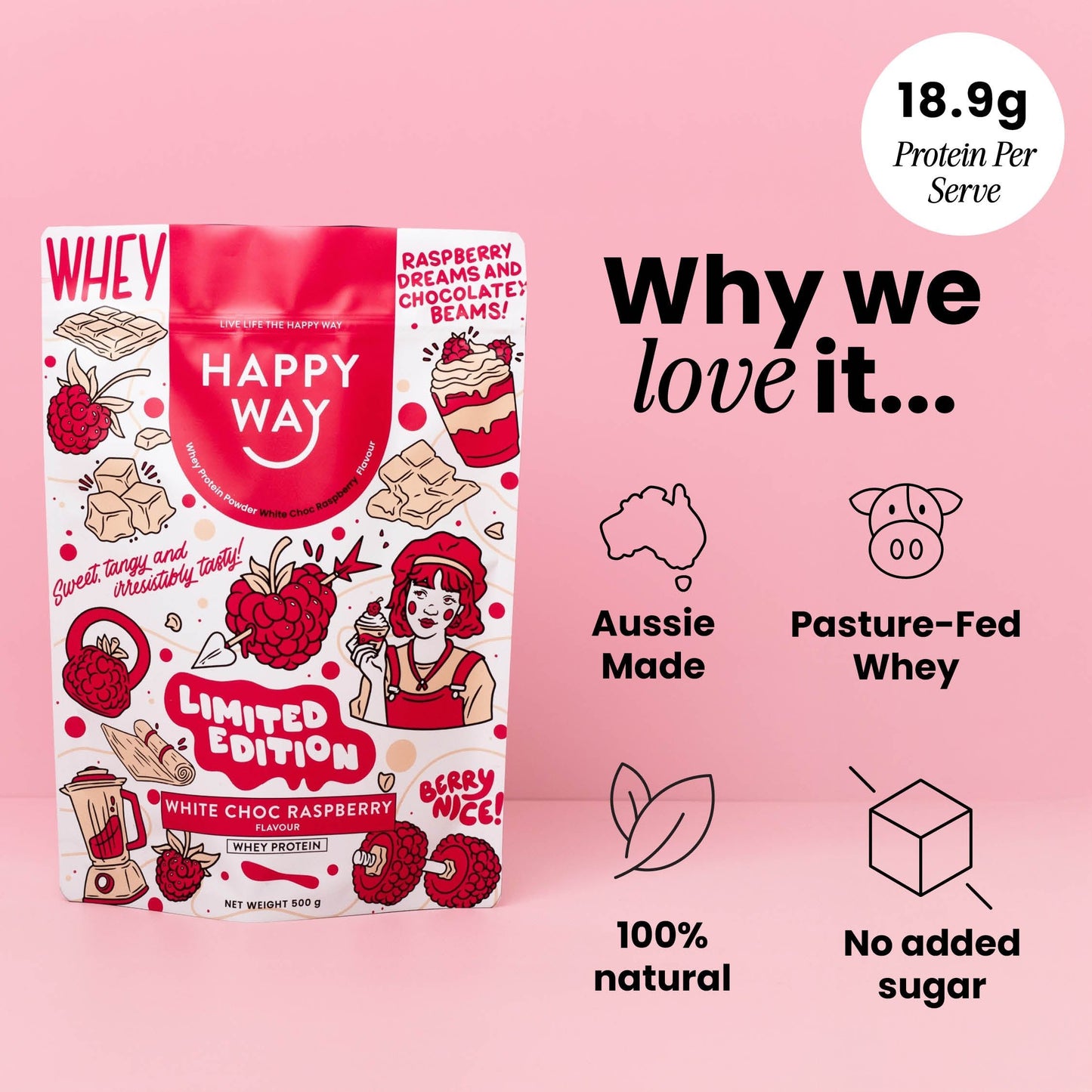 White Chocolate Raspberry Whey Protein Powder 500g