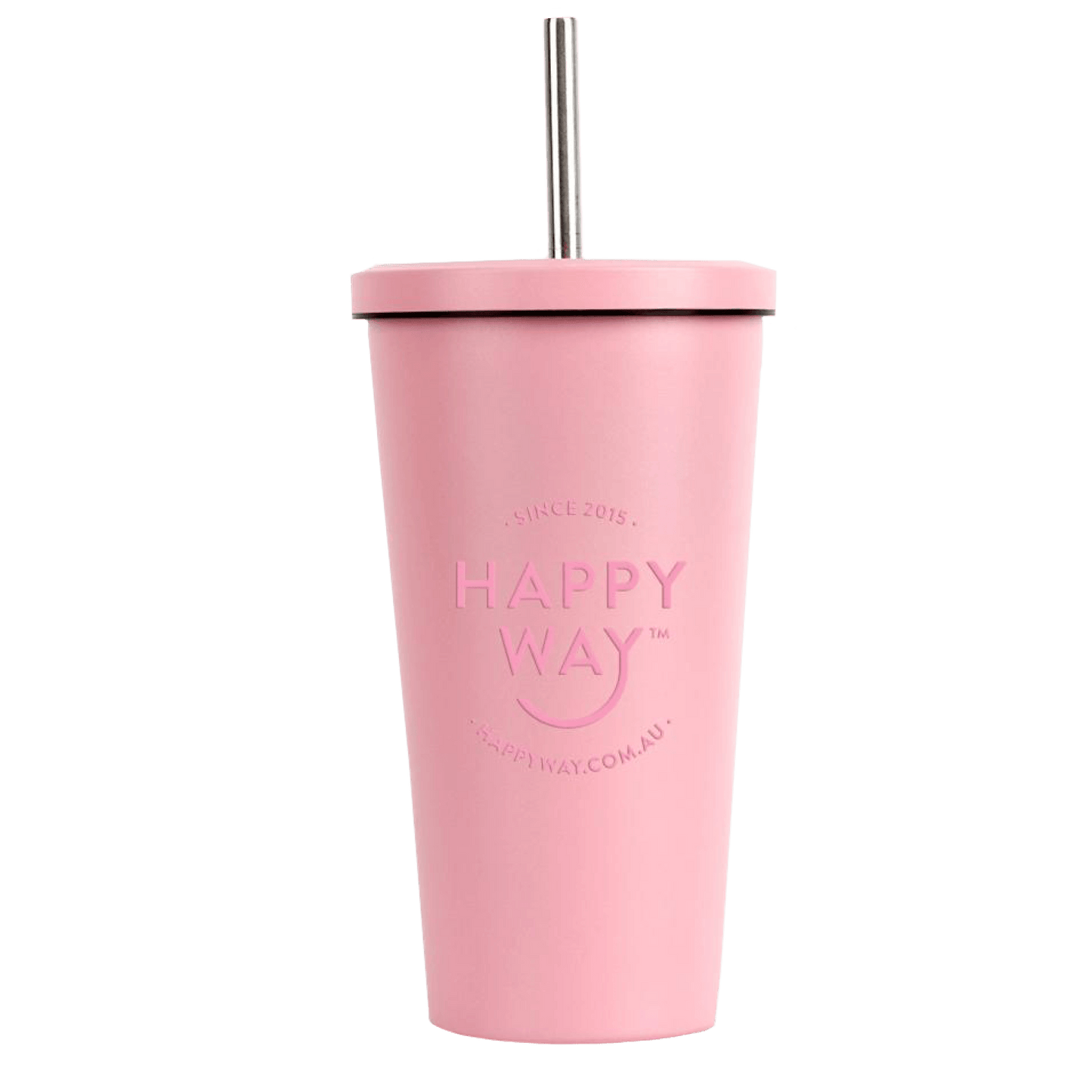 Stainless Steel Tumbler w/ Straw – Pink