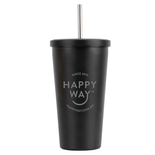 Stainless Steel Tumbler w/ Straw – Black