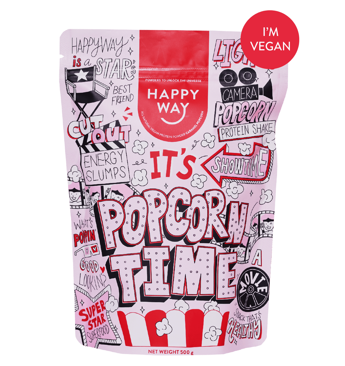 Caramel Popcorn Vegan Protein Powder 500g Happy way